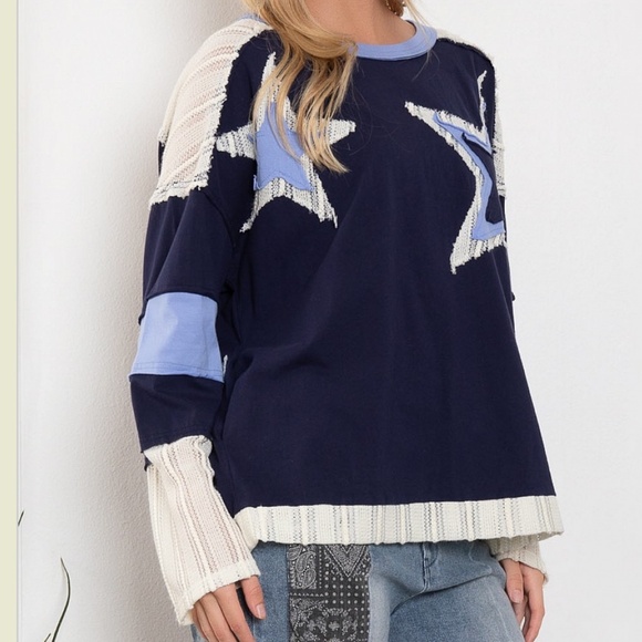 Blue Velvet “ Brenna “ Blue Velvet Star Patch Relaxed Fit Top 77 - Picture 2 of 7